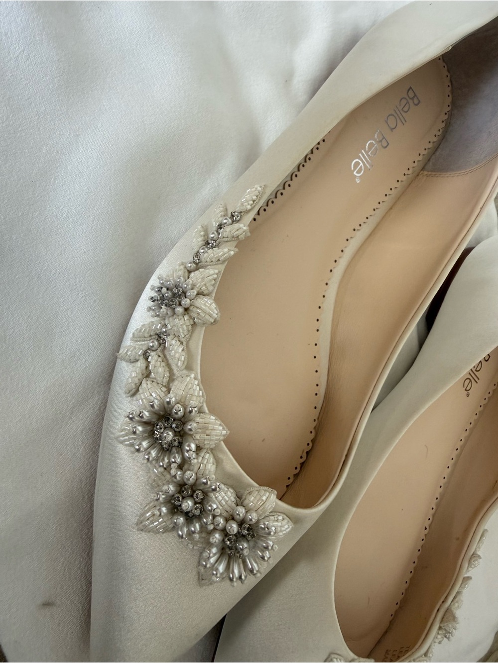 Beaded Floral Pointed Flats in Ivory by Bella Belle